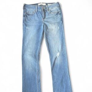 Hollister Low Rise Bootcut Jeans Y2K Light Wash Denim Size 27 Distressed